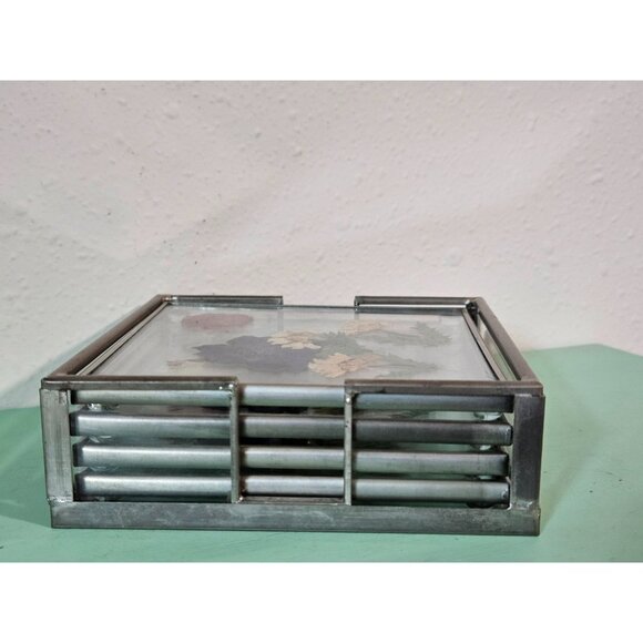 Pressed Flower Glass Drink Coast Set With Holder - Picture 6 of 7
